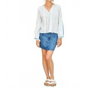 NEW M.A.B.E. marvi embroidered long sleeve top in blue